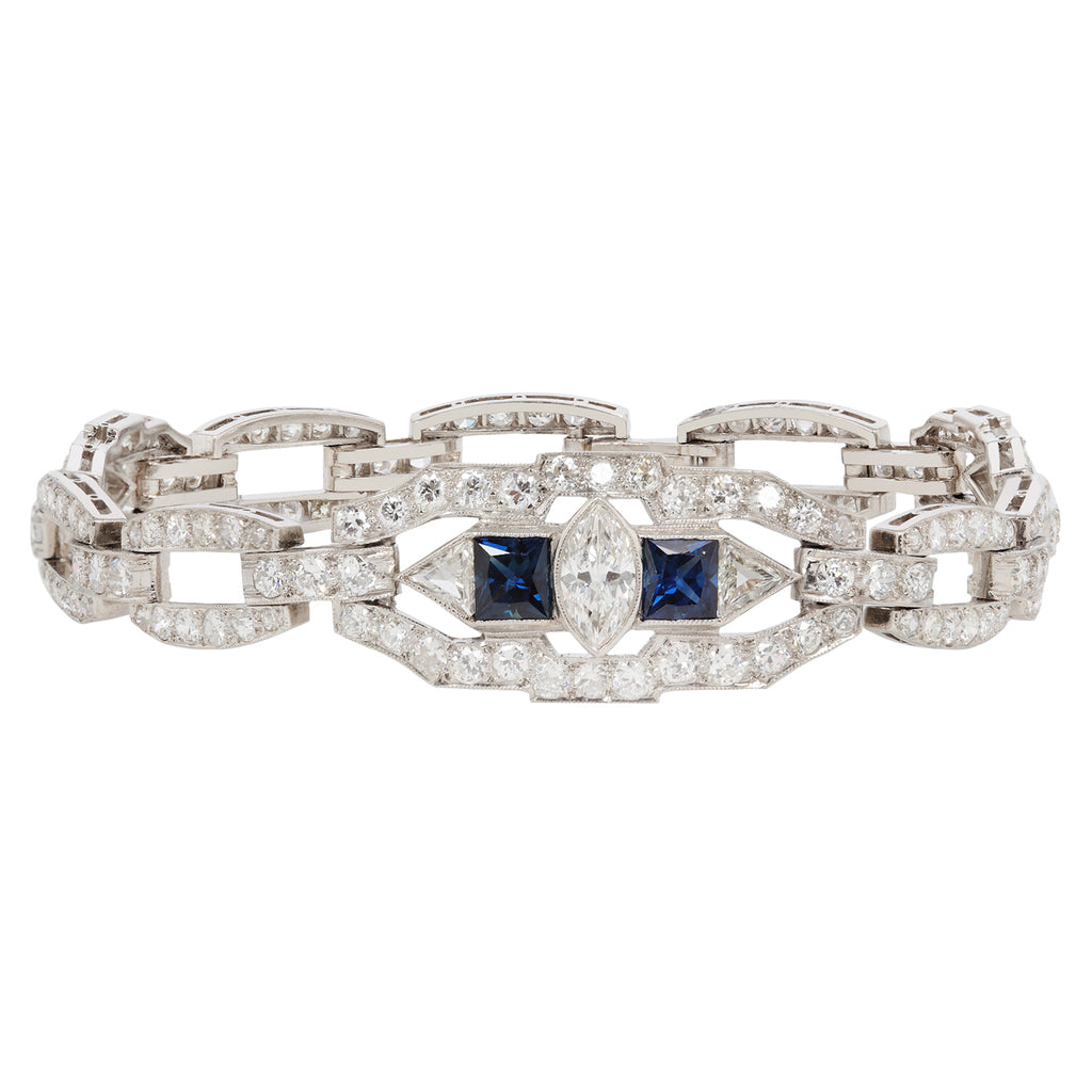 Art Deco Marquise Diamond and Sapphire Bracelet Estate Collection