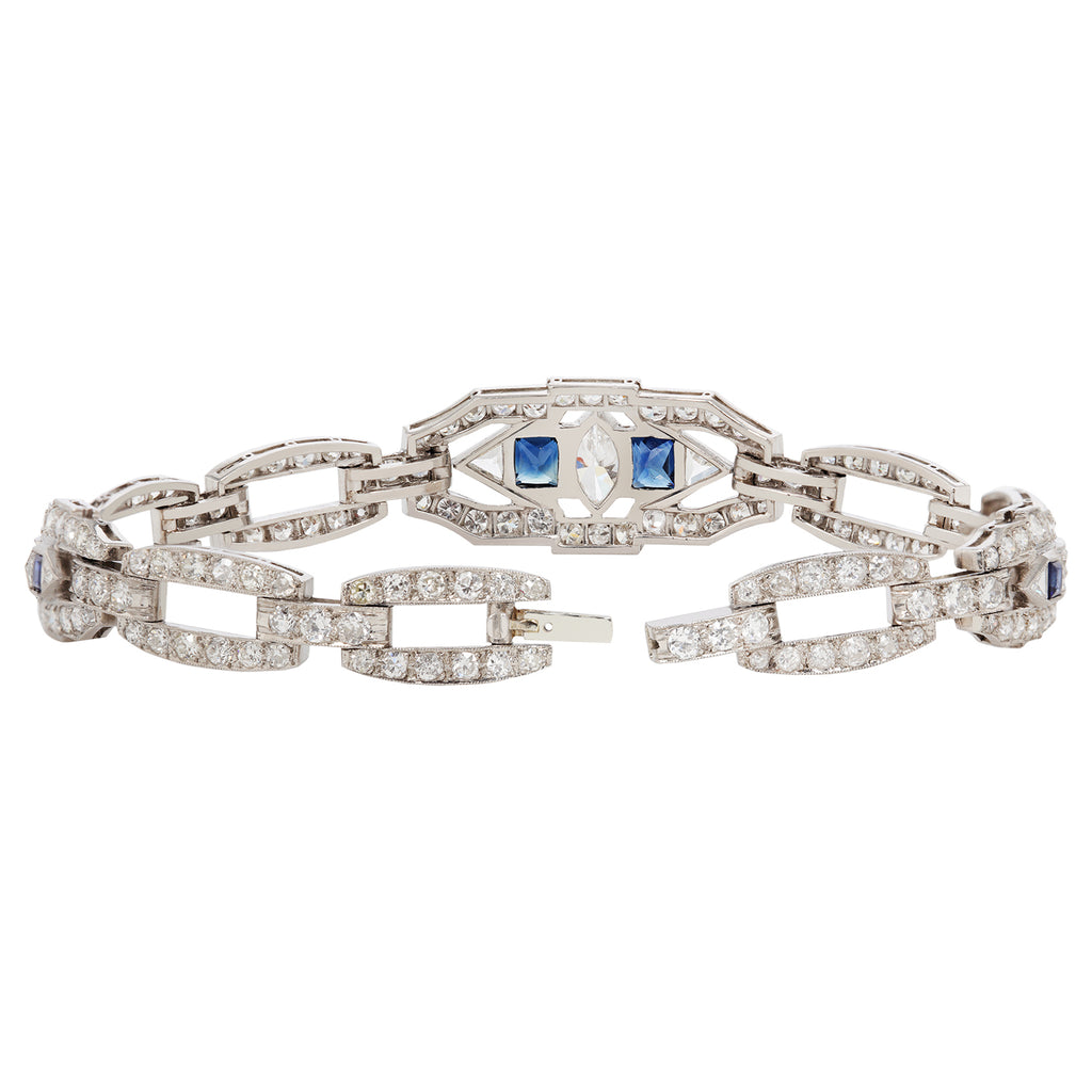 Art Deco Marquise Diamond and Sapphire Bracelet Estate Collection