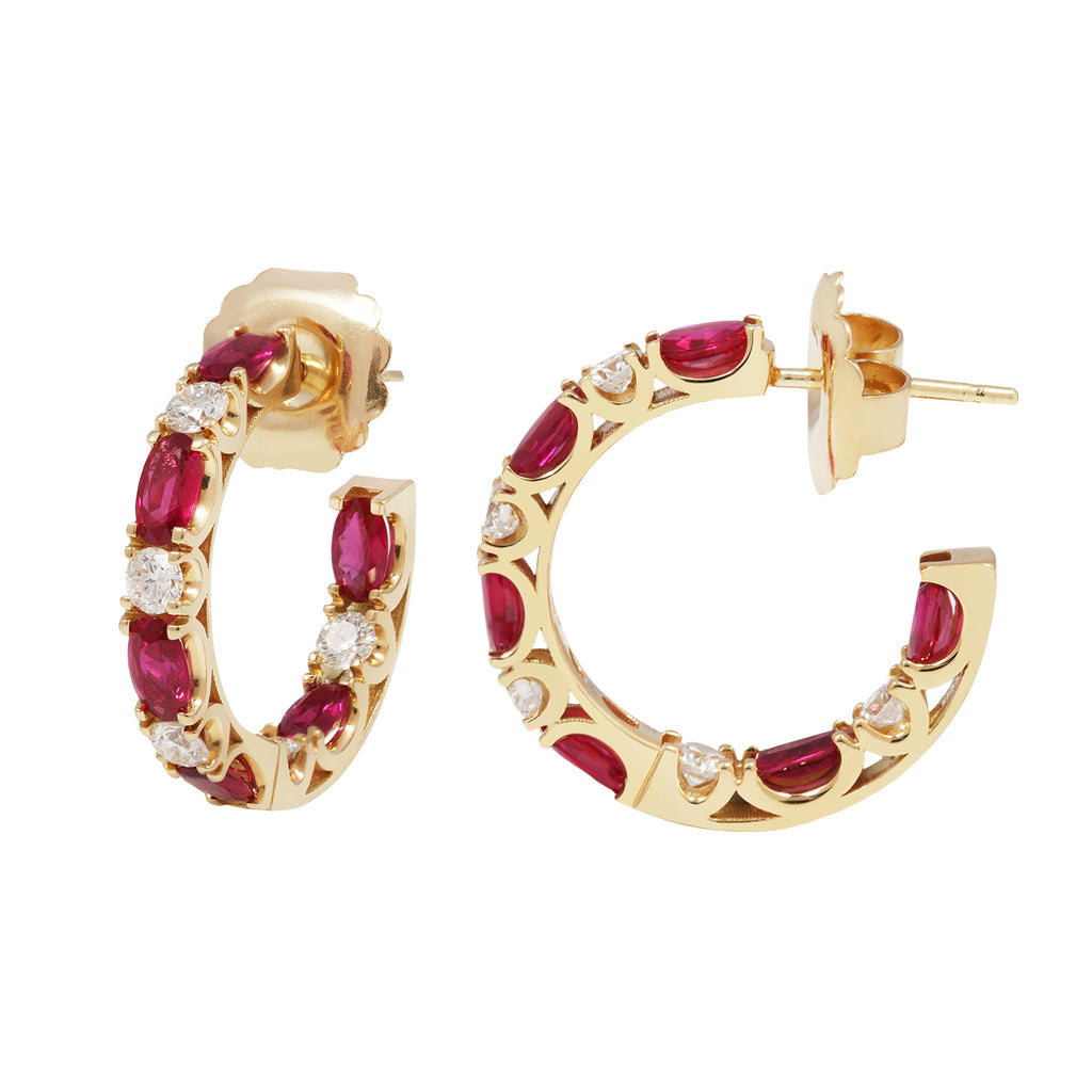 Oval Burma Ruby and Diamond Hoop Earrings The Gleim Collection