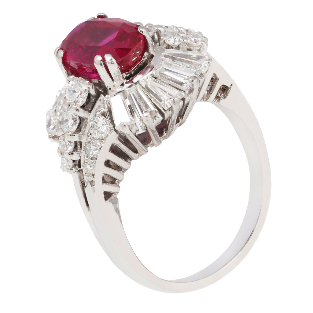 Oval Ruby Bypass Tapered Baguette Ring Estate Collection