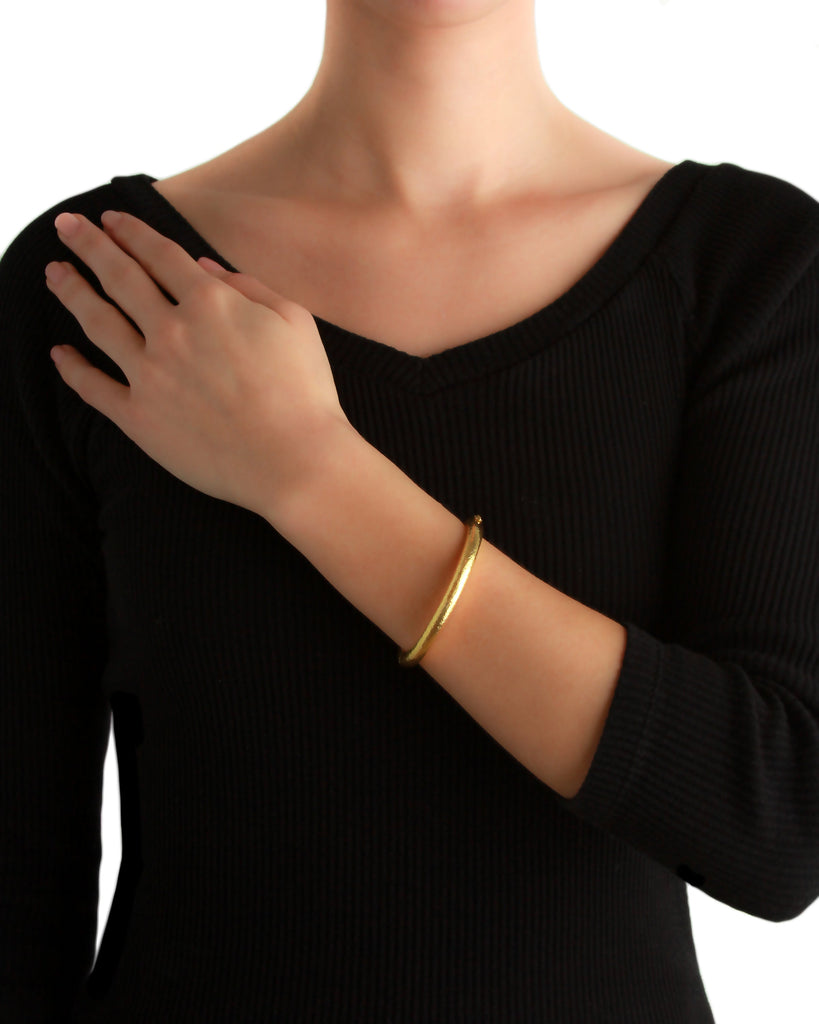 Domed Hammered Gold Bangle Bracelet Elizabeth Locke Collection