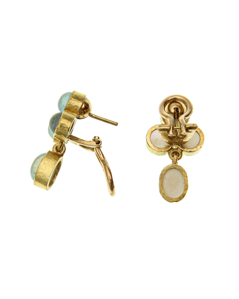 Triad Drop Aquamarine Cabochon Earrings Elizabeth Locke Collection