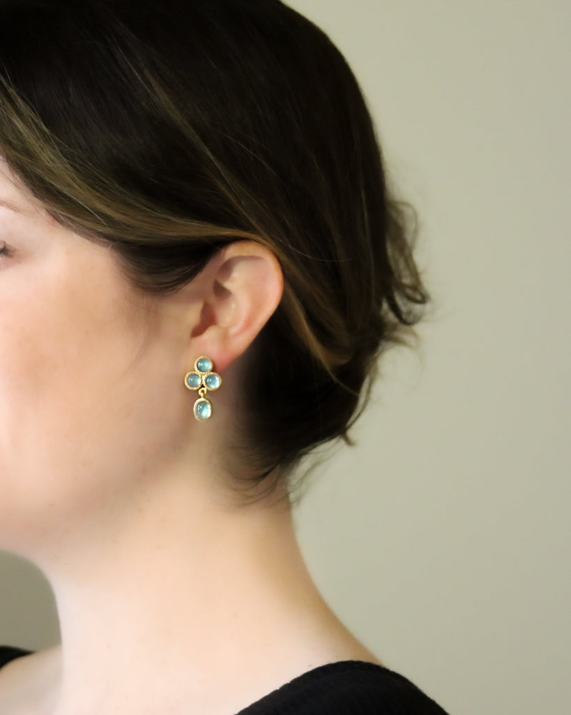 Triad Drop Aquamarine Cabochon Earrings Elizabeth Locke Collection