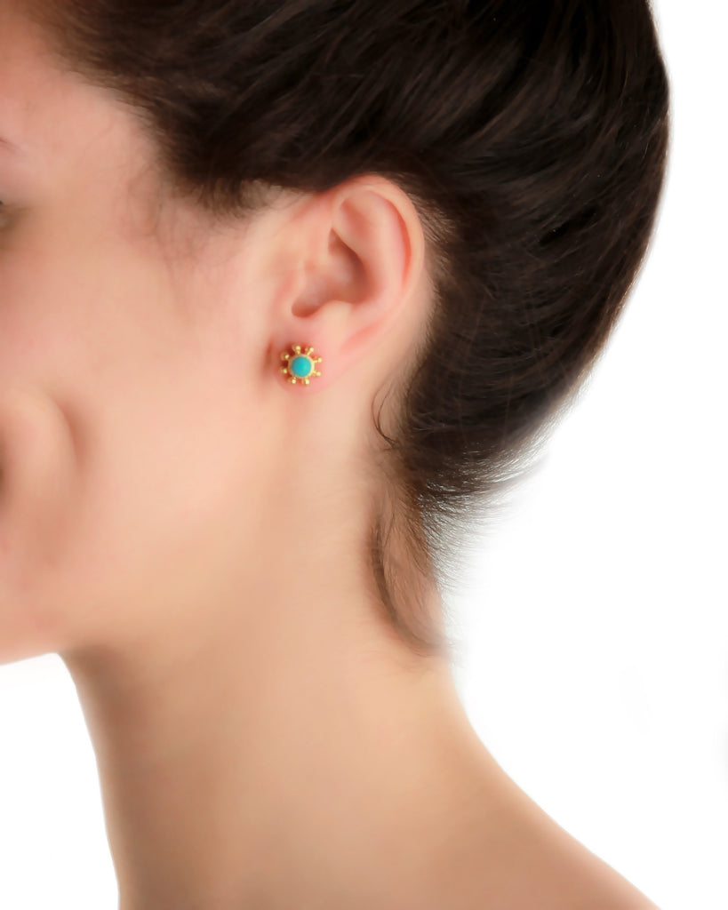 Sleeping Beauty Turquoise and Granulation Stud Earring Elizabeth Locke Collection