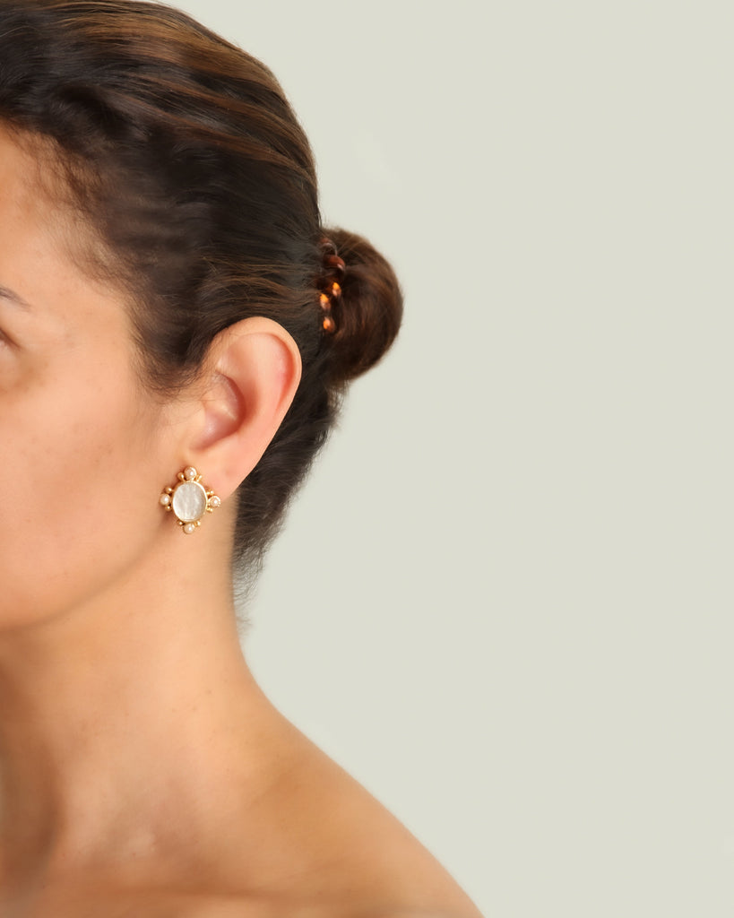 Venetian Glass Intaglio Engraved Crane Earrings Elizabeth Locke Collection