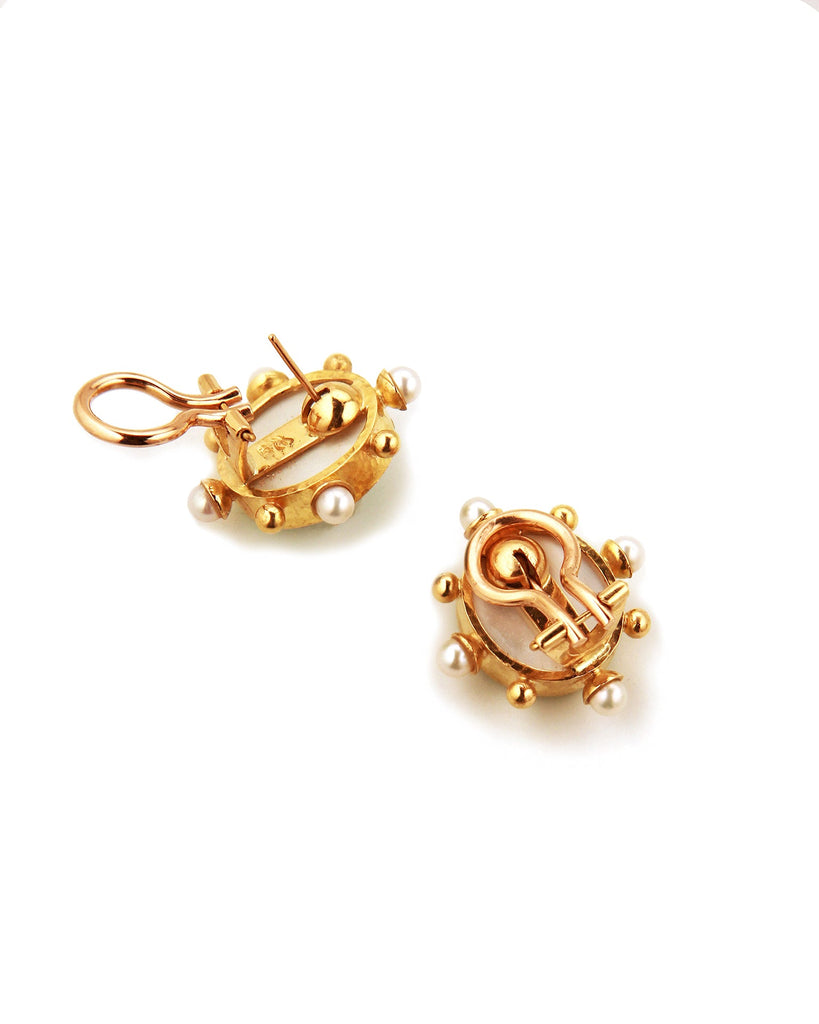 Aqua Venetian Glass Demel and Bee Intaglio and Pearl Earrings Elizabeth Locke Collection