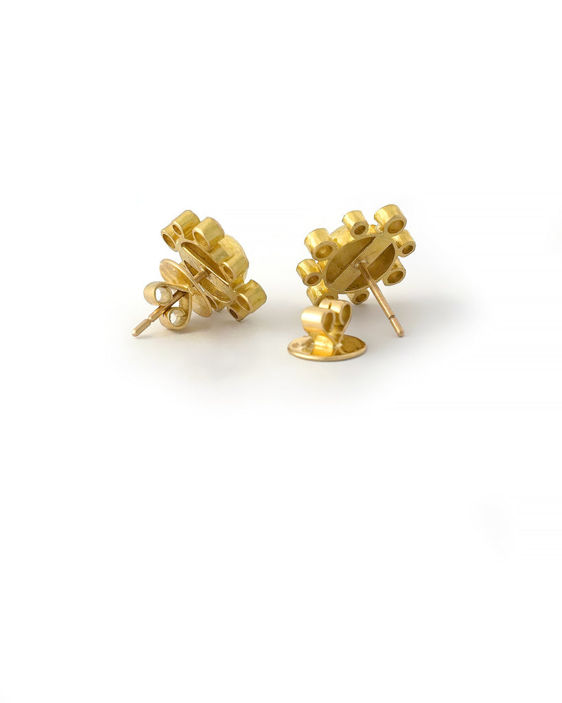 Hammered Gold Dome and Diamond Earrings Elizabeth Locke Collection