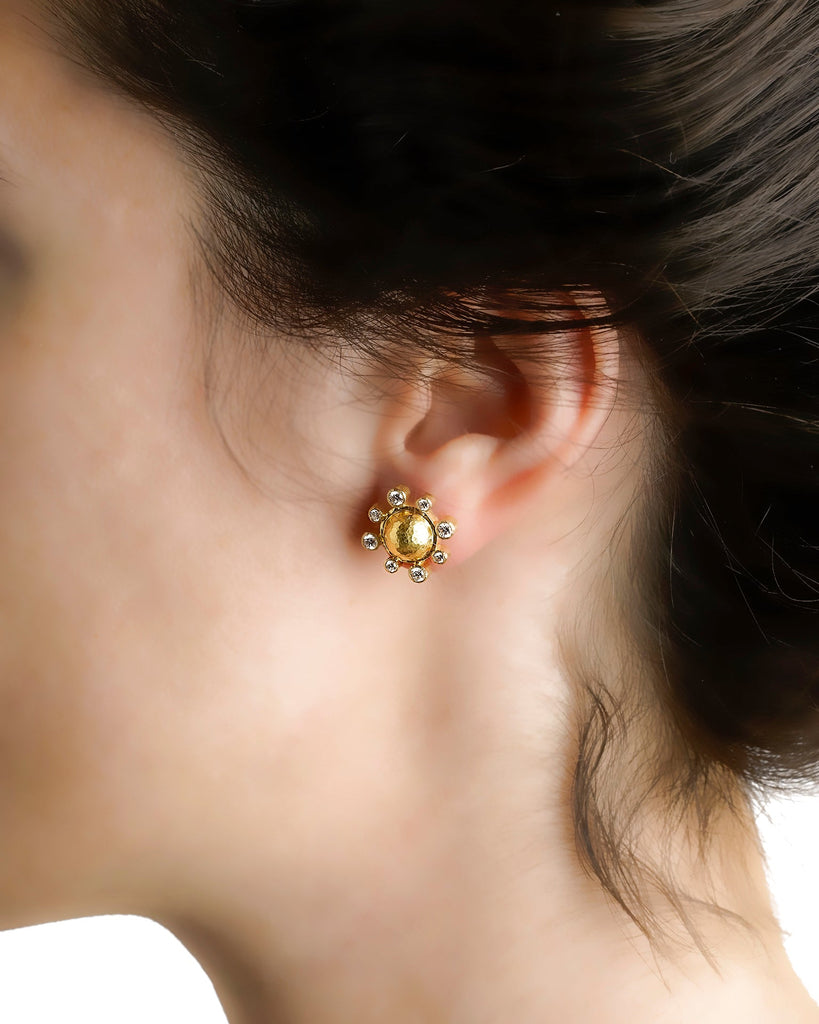 Hammered Gold Dome and Diamond Earrings Elizabeth Locke Collection