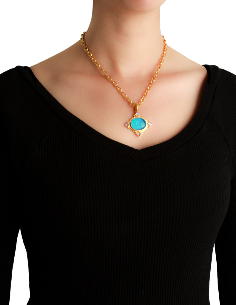 Light Amber Venetian Glass Intaglio Goddess with Chariot Pendant Elizabeth Locke Collection