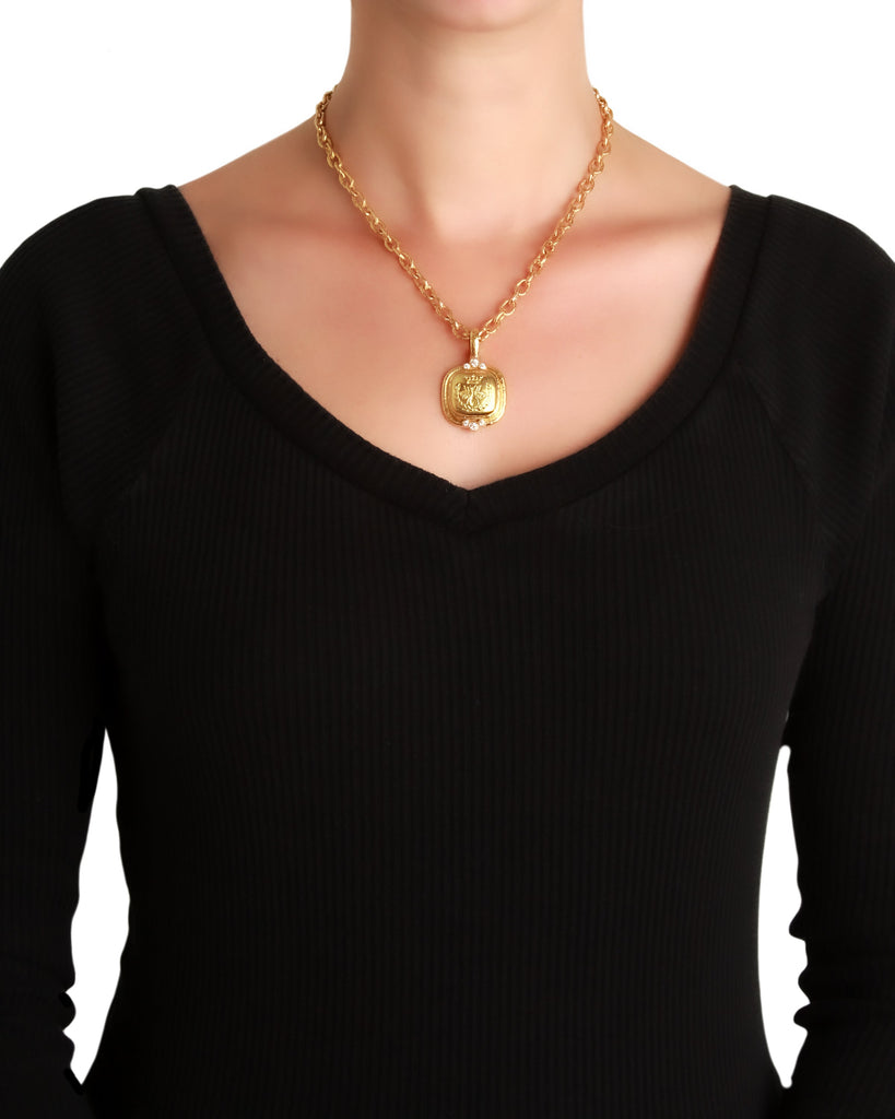 Gold Queen Bee and Diamond Pendant Elizabeth Locke Collection