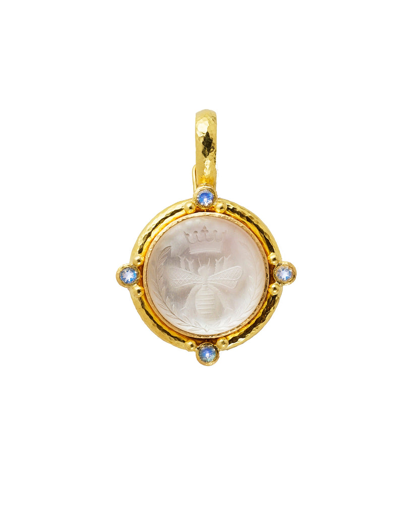 Rock Crystal Queen Bee Intaglio with Moonstone and Granulation Pendant Elizabeth Locke Collection