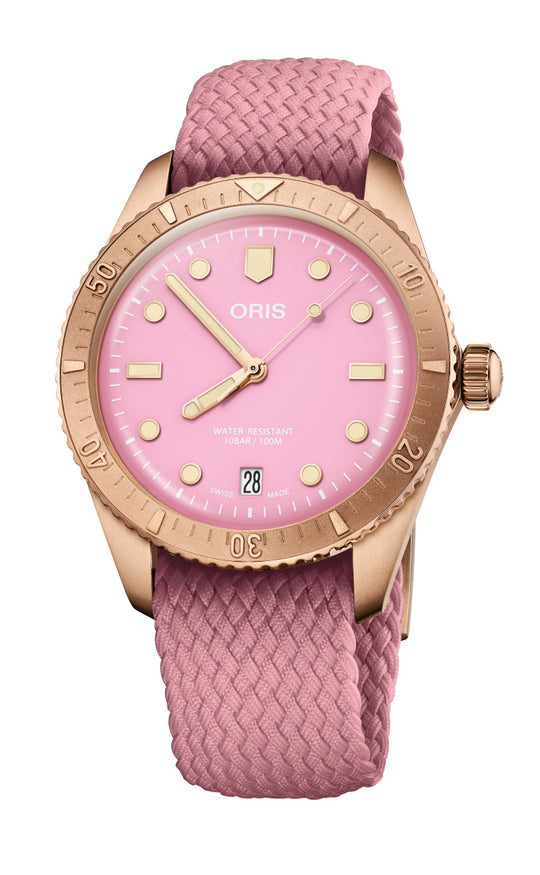 Divers Sixty-Five Cotton Candy Watch - Pink Perlon Strap, Pink Dial, 38.00 mm