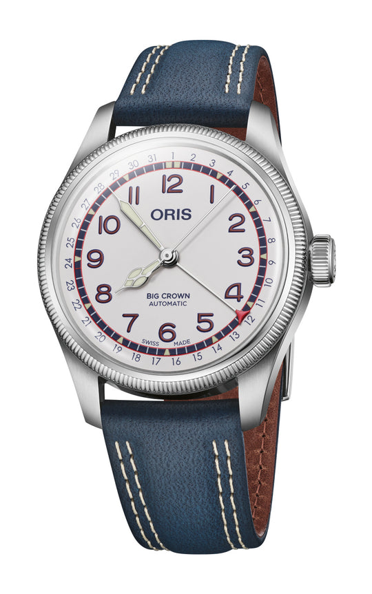 Hank Aaron Limited Edition Big Crown Pointer Date Watch - Blue Leather Strap, White Dial, 40.00 mm