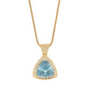 Elegant 18K gold pendant with a 15.04 CTW trillion aquamarine, 1.26 CTW diamonds, and a wide inverted bail (chain not included). Front