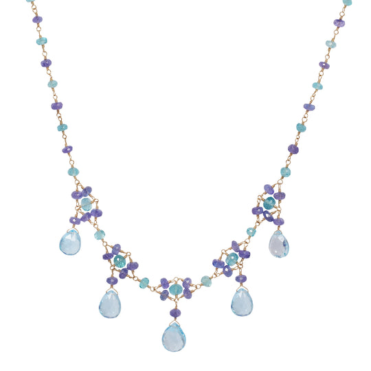 Tanzanite Blue Topaz Bead Briolette Gold Necklace