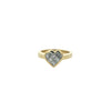 Front view of an 18K gold heart ring with invisible-set diamonds enclosed by a polished heart-shaped bezel.