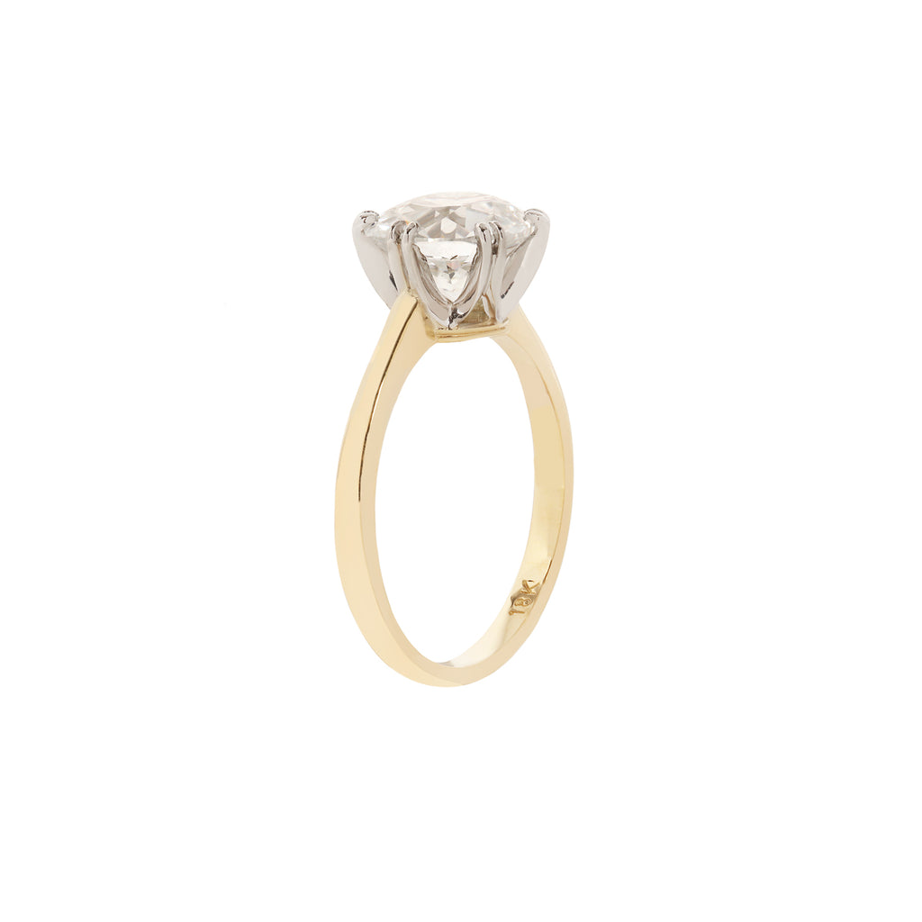 2.35 carats round European-cut F color VS clarity two-tone six-prong diamond GIA certificate engagement ring, side view