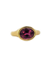22K gold ring with 2.80ct oval Rubellite Tourmaline in East-West gypsy setting, hammered finish, size 7.5.