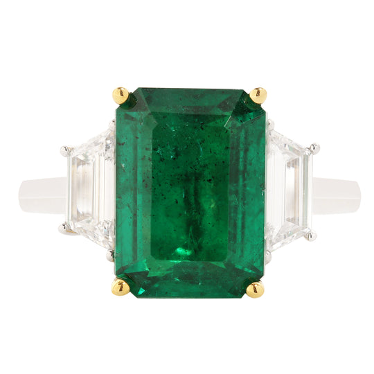 4.81 cts. Emerald Diamond Three Gemstone Ring
