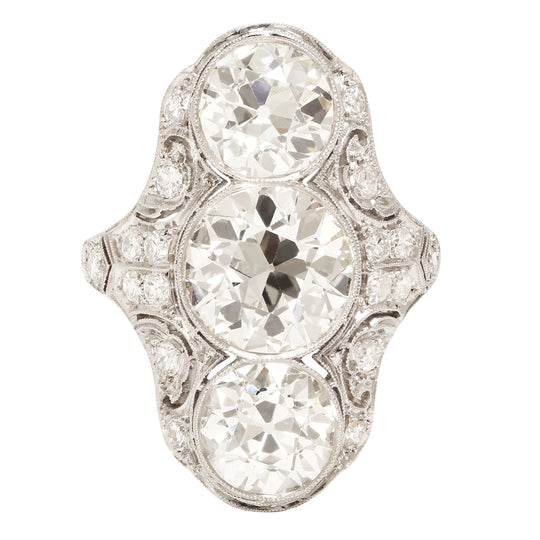 5.84 cts. Edwardian North-South Three Diamond Dinner Ring