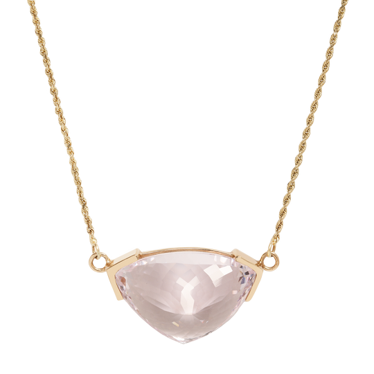 52.00 cts. Kunzite Partial Bezel Gold Necklace