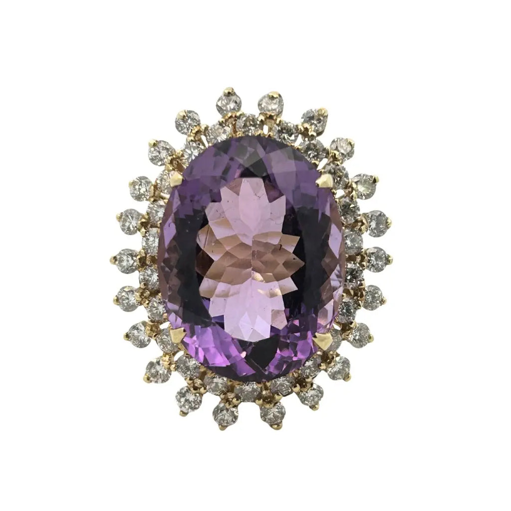 amethyst diamond double halo ring 18k yellow gold oval gemstone