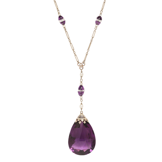 Amethyst Drop Lariat Necklace