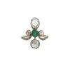 Front view of antique oval emerald ring with rose-cut diamonds and old European cut diamond shoulders