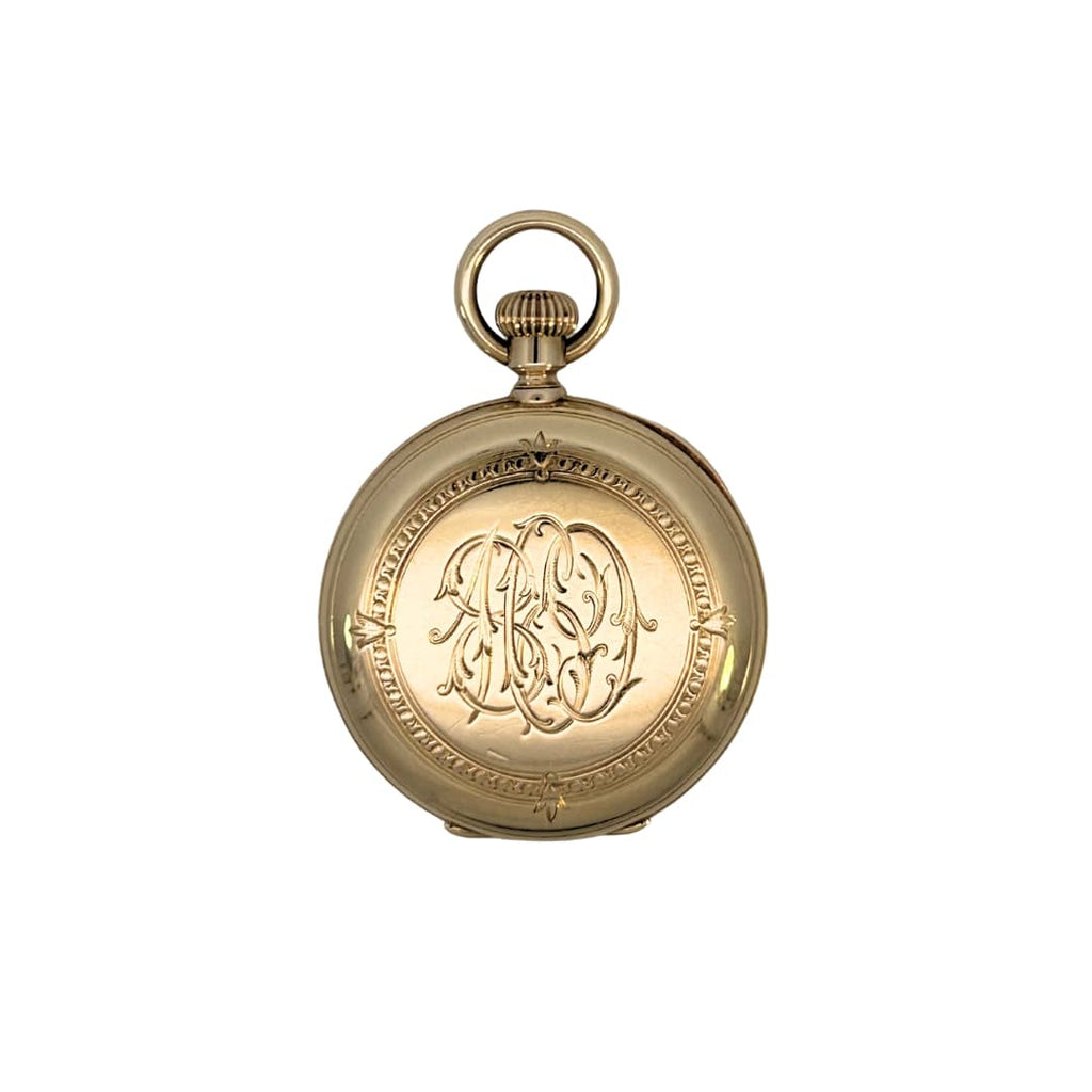 tiffany gold hunting case pocket watch back engraved design