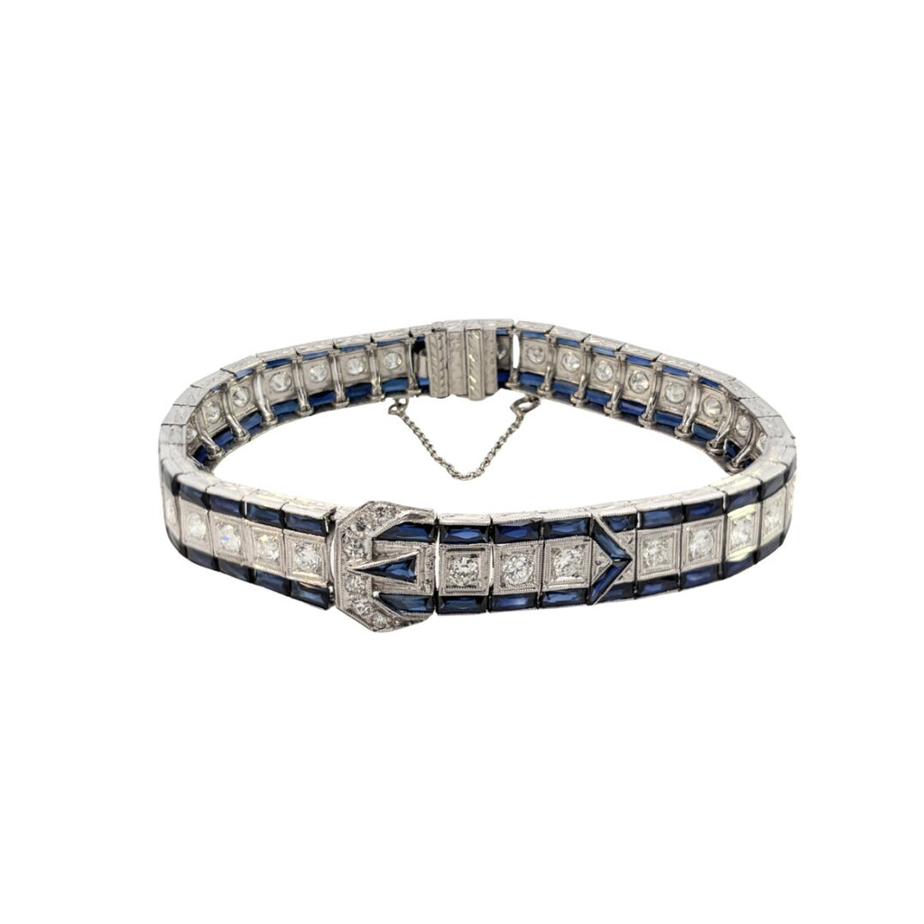 art deco diamond sapphire buckle bracelet platinum vintage