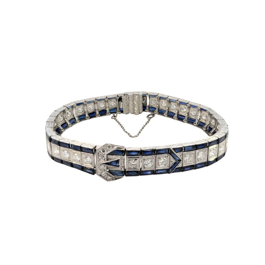 Art Deco Diamond Sapphire Buckle Bracelet 2.62 CTW Diamonds