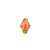 Art Nouveau salmon coral and European-cut diamond ring in 14k gold, front view