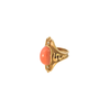 Art Nouveau salmon coral and diamond ring in 14k gold, three-quarter side view