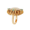 Handcrafted Opal Ring with Diamond and Paraiba Tourmaline Accents in 18K Gold. Side view