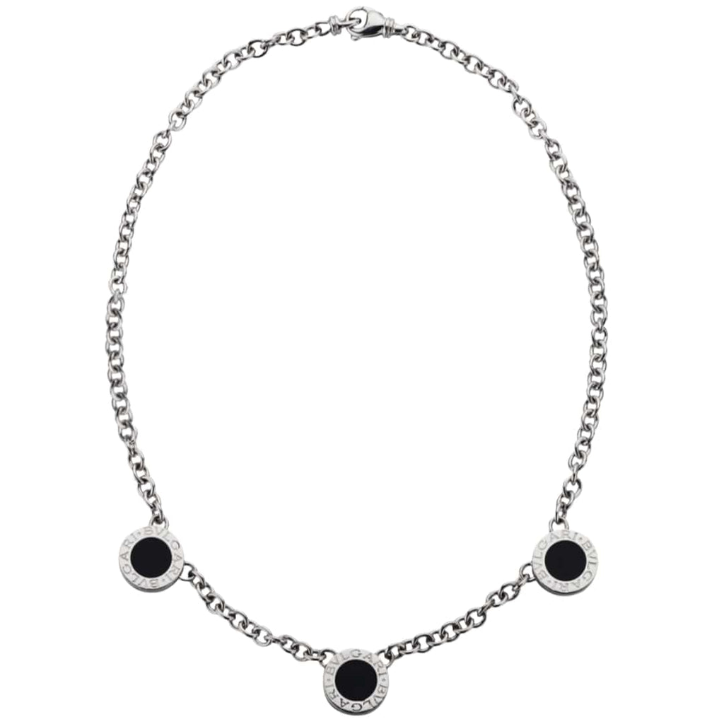 BVLGARI white gold necklace with black onyx stations reversible design back view