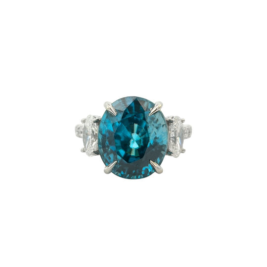 Oval Blue Zircon Diamond Ring Platinum by Vittoria d'Aste-Surcouf