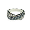 White gold crossover ring with Brazilian alexandrite and diamond rows