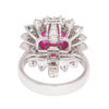Back view of a platinum ring featuring a no-heat Burmese cabochon pink sapphire with diamond basket setting.