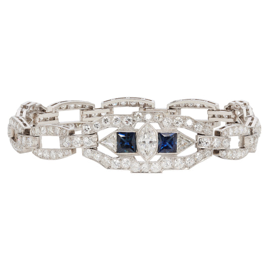 Art Deco Marquise Diamond and Sapphire Bracelet
