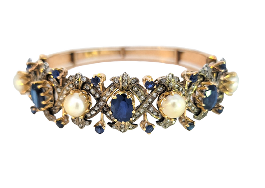Vintage Italian Sapphire and Diamond Bangle