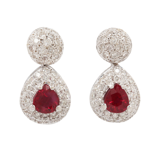 Rounded Pave Diamond and Ruby Drop Earrings