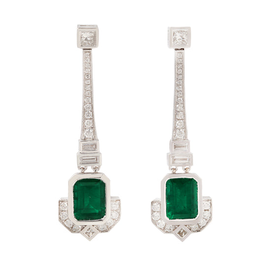 Art Deco Emerald and Diamond Earrings
