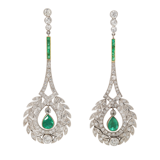 Dramatic Diamond and Emerald Wreath Dangle Earrings