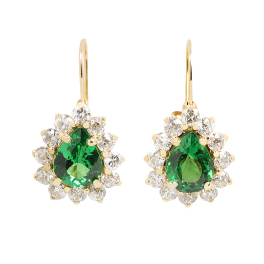 Pear Tsavorite Garnet and Diamond Drop Earrings
