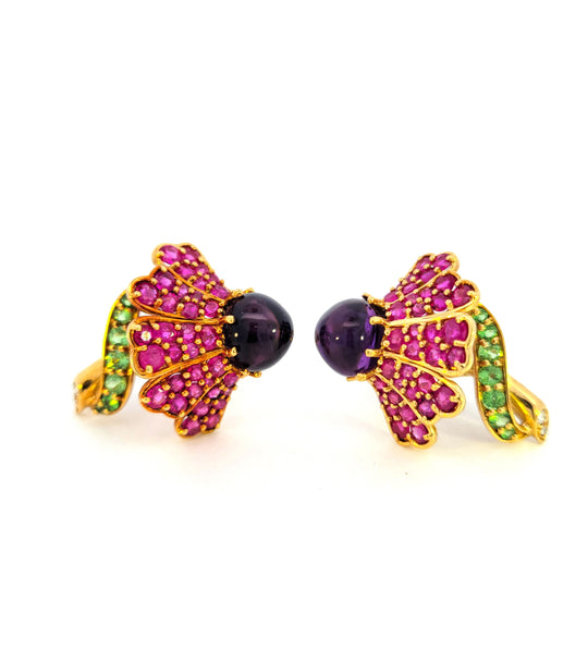 Pink Sapphire Flower Earrings by Jean Vitau