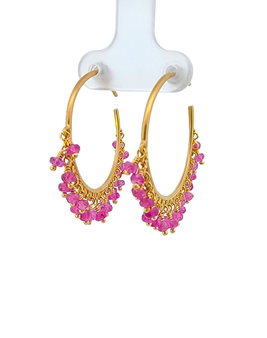 Pink Sapphire Bead Hoops