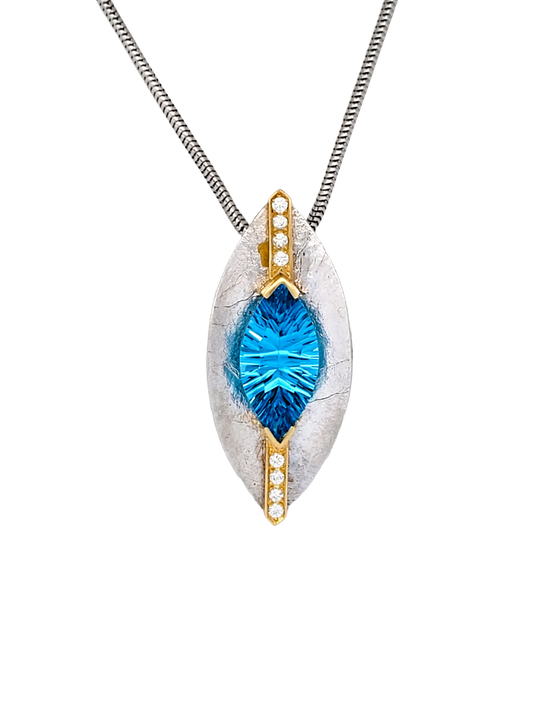 Fantasy Marquise Blue Topaz Two Tone Necklace