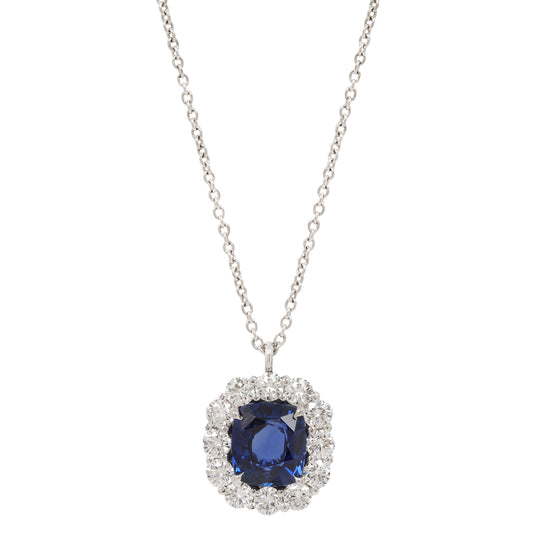 Oval Sapphire and Diamond Halo Pendant