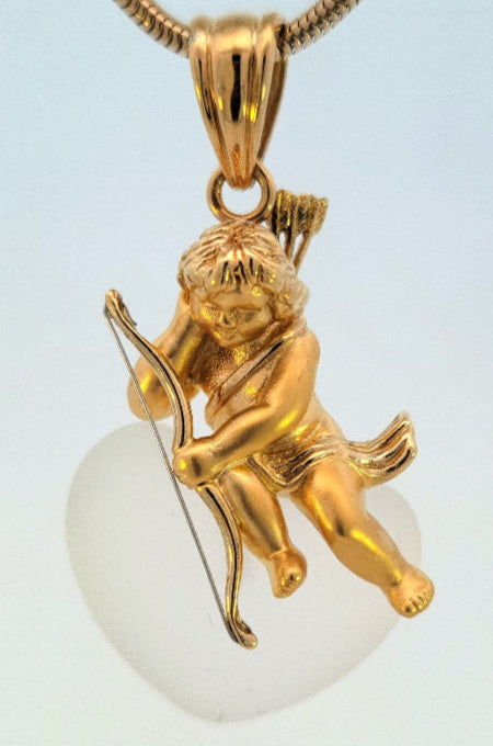 Gold Cupid Rock Crystal Heart Pendant