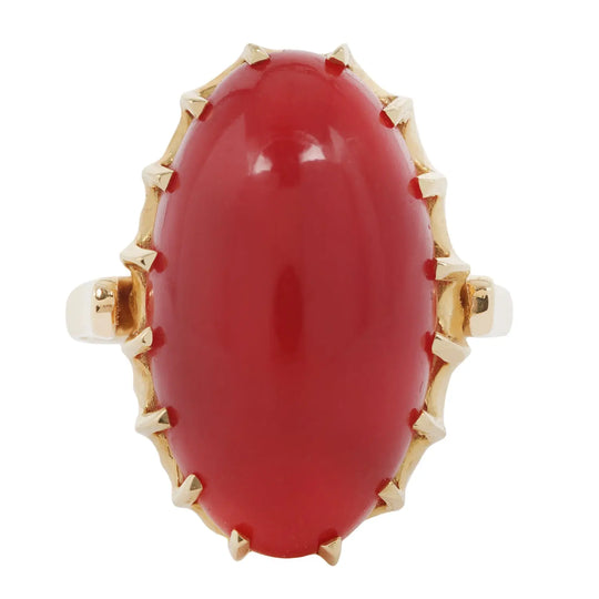 Large Oxblood Coral Cabochon Ring